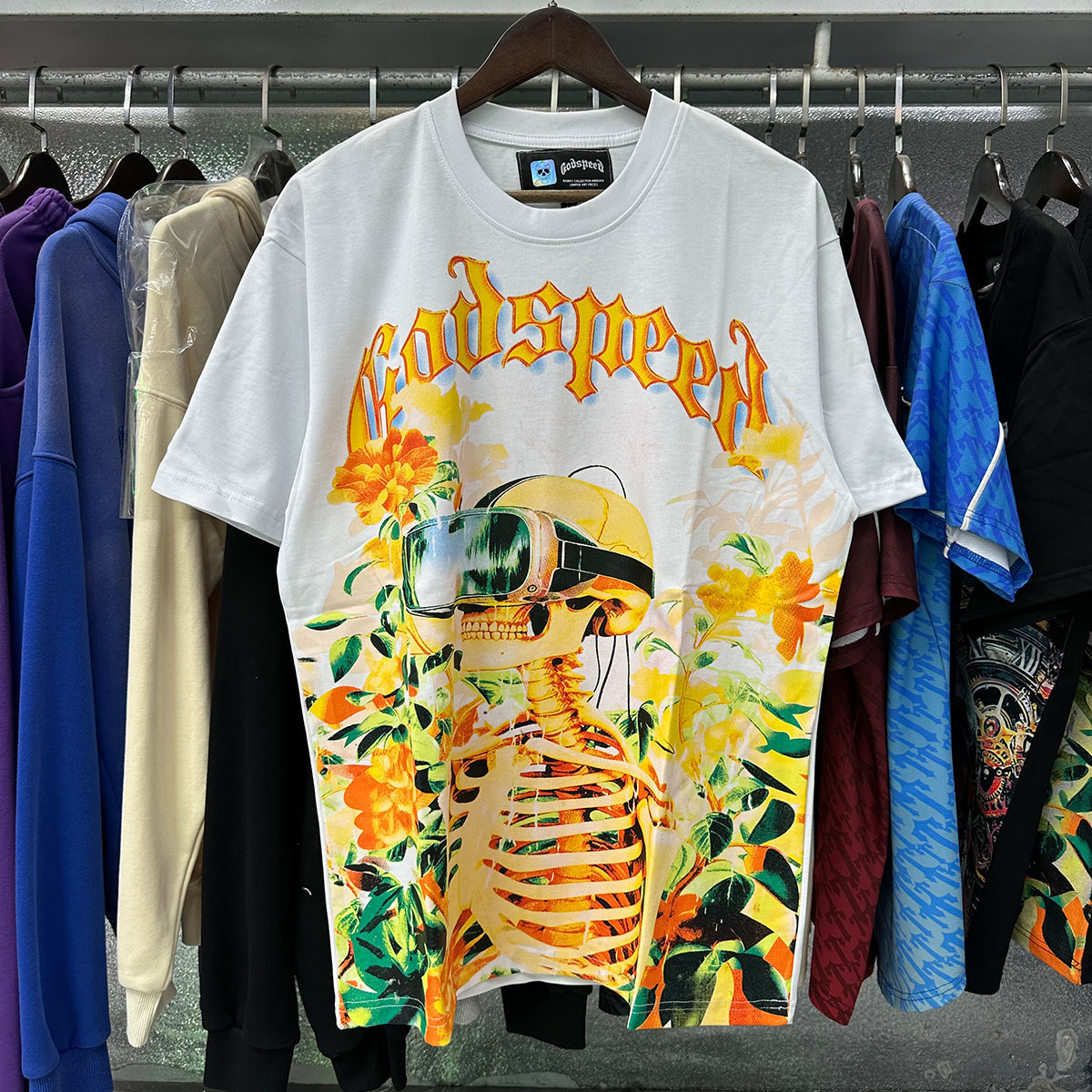 Godspeed T-shirts VR Glasses Skull Small Fresh Printing Cotton Casual Short Sleeve Men and Women